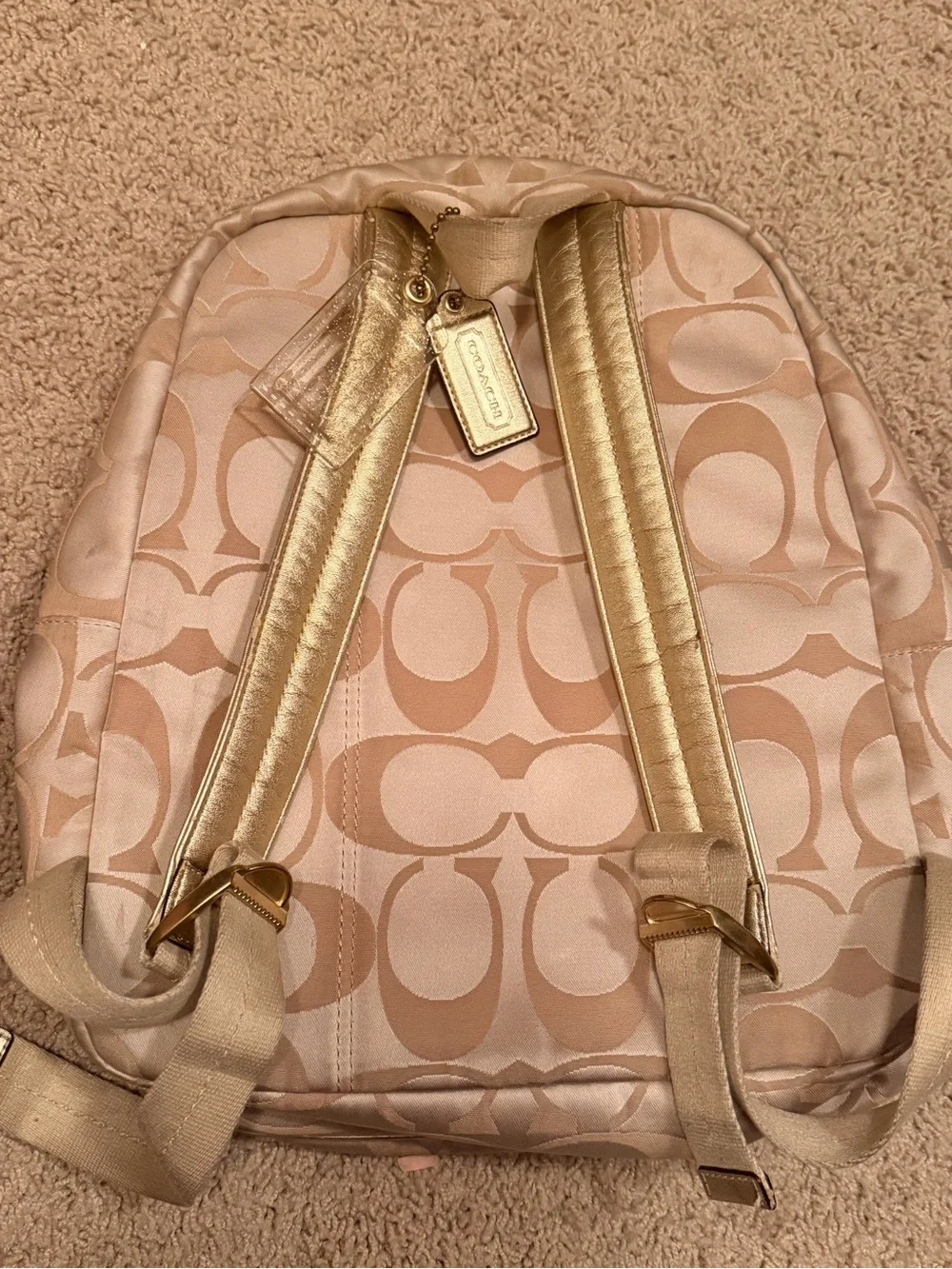 Coach Beige Signature Backpack with Multi-Color Floral Print